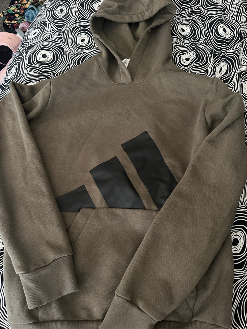 adidas Olive Green Hoodie with Black Logo
